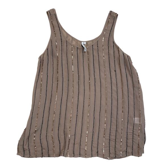 Michael Stars 100% Silk Beaded Tank Top L | Sheer Bronze Nude, Sequins, NWOT - Picture 1 of 6